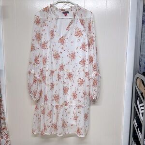 New Vince Camuto boho floral V-neck tiered ruffle mini dress size L